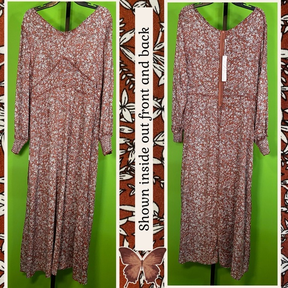 GAOVOT NWT L BROWN/IVORY FLORAL LONG MAXI DRESS W SIDE SLITS LIGHTWEIGHT UNLINED - Picture 11 of 16